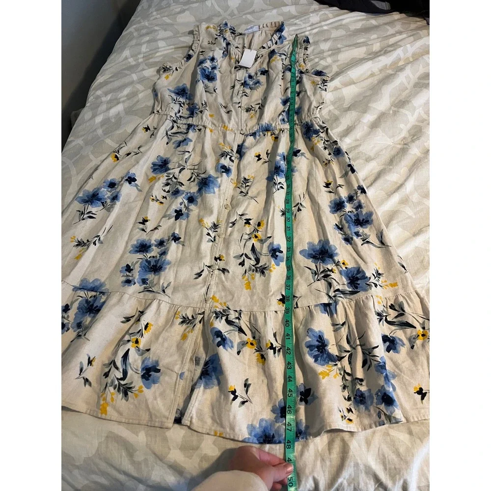 Liz Claiborne Floral Cotton Linen Midi Dress Blue Yellow XXL NWT - Picture 5 of 7
